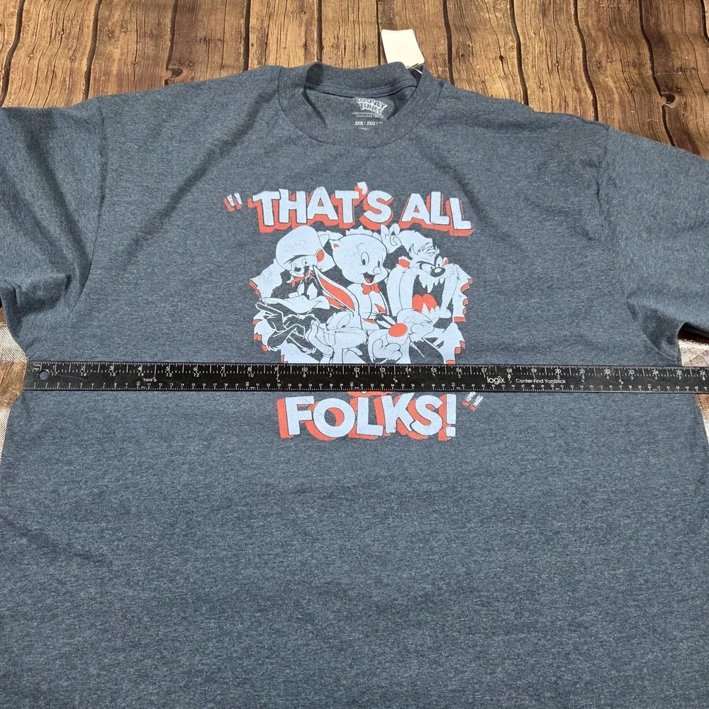 Looney Tunes That's All Folks T-Shirt Mens 2XB Heather Blue Kidcore Retro Y2K